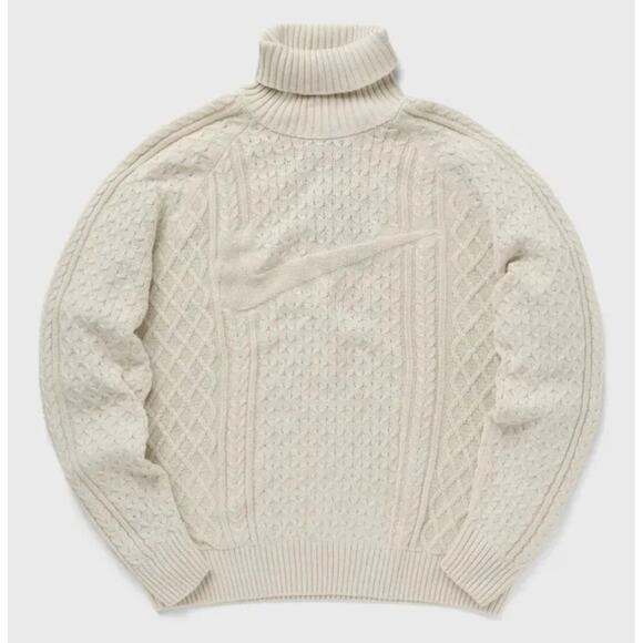 NWT Nike Life Cable Knit Turtleneck Light Bone Sweater Mens Size M (FB7770-072) - Picture 4 of 7